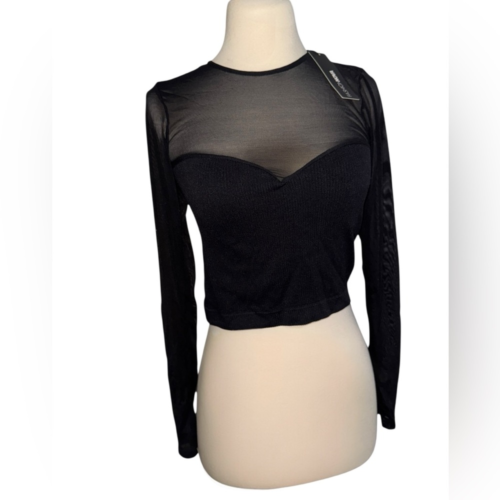 Fashion Nova Black Sheer Mesh Blouse